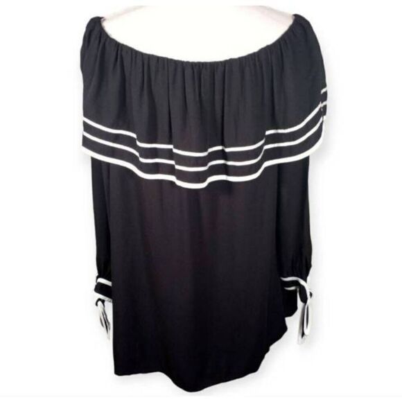 FOREVER 21 BLACK & WHITE OFF-THE-SHOULDER BLOUSE/TUNIC SZ.M NWT. - Picture 3 of 6